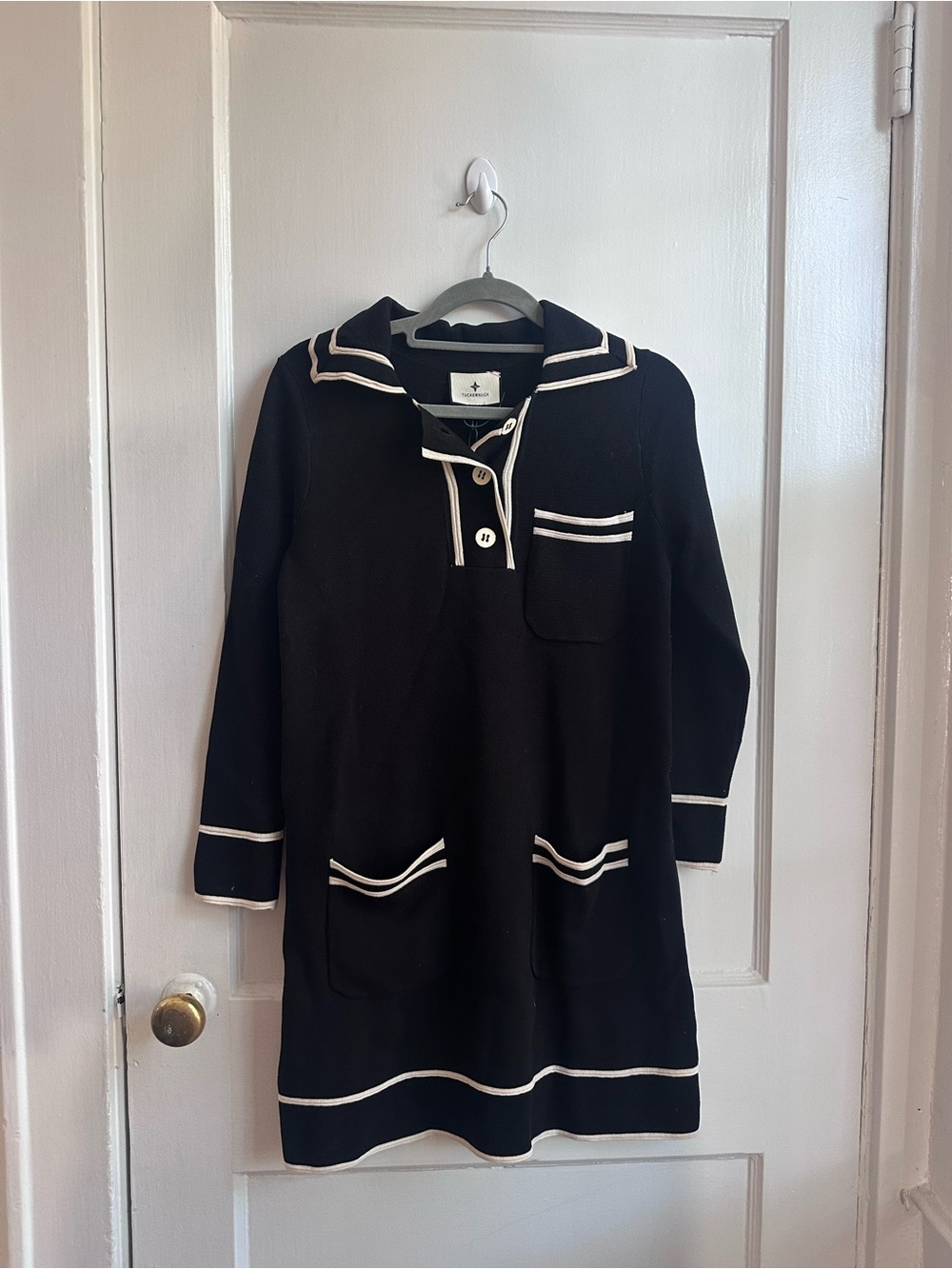 NWT Tuckernuck Eleonora Black Dress with Cream Trim